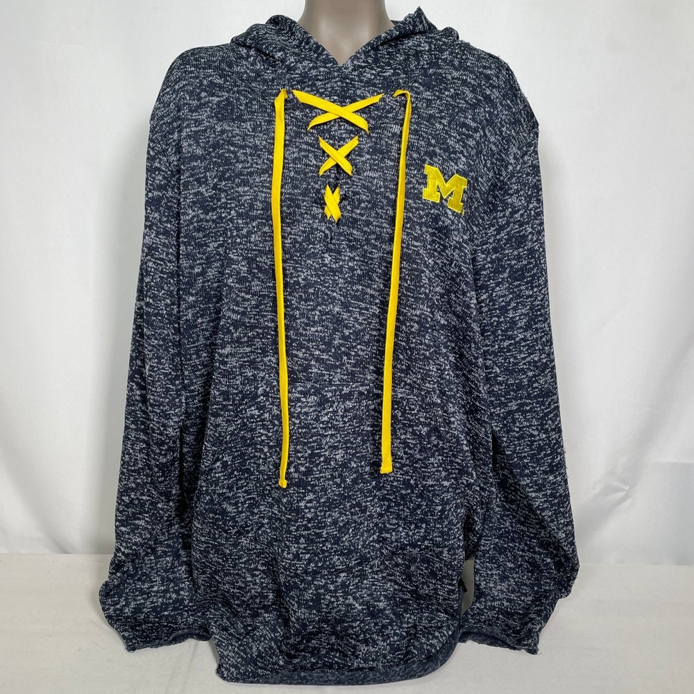 Michigan Wolverines NCAA Valiant Space Dye Navy Yellow Lace Up Hoodie Womens 2XL